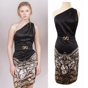 ROBERTO CAVALLI Black Silk Floral & Tiger Print